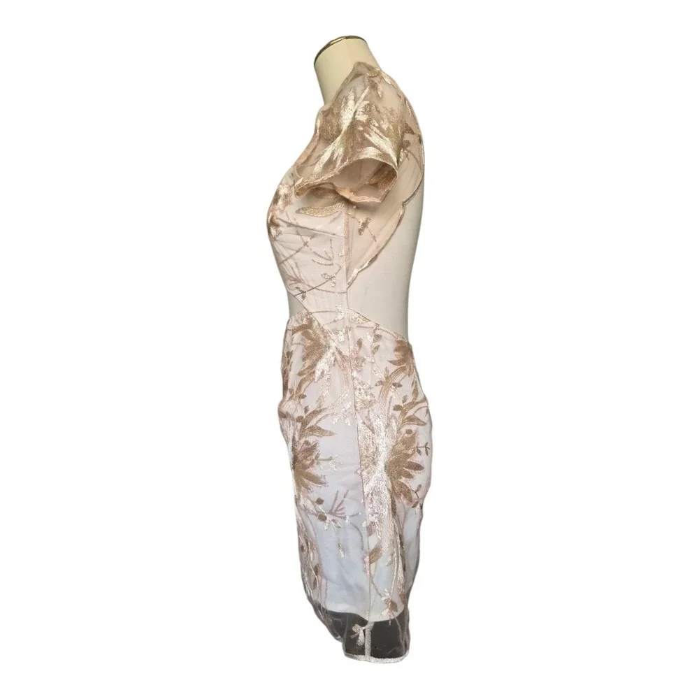 Lucy In‎ The Sky Floral Sequin Embroidered Mesh Mini Dress Open Back Cutout S